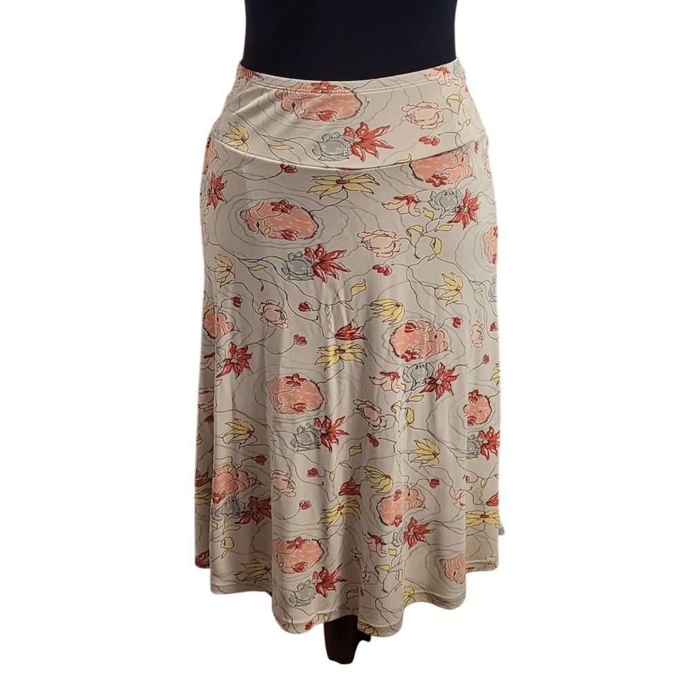 Free People Lily Pad Floral Midi Skirt‎ M Vintage Y2K Green A-Line Rayon Jersey